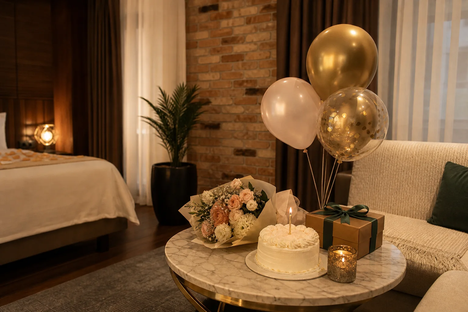 Doğum günü paketi için hazırlanmış butik otel suit detayı