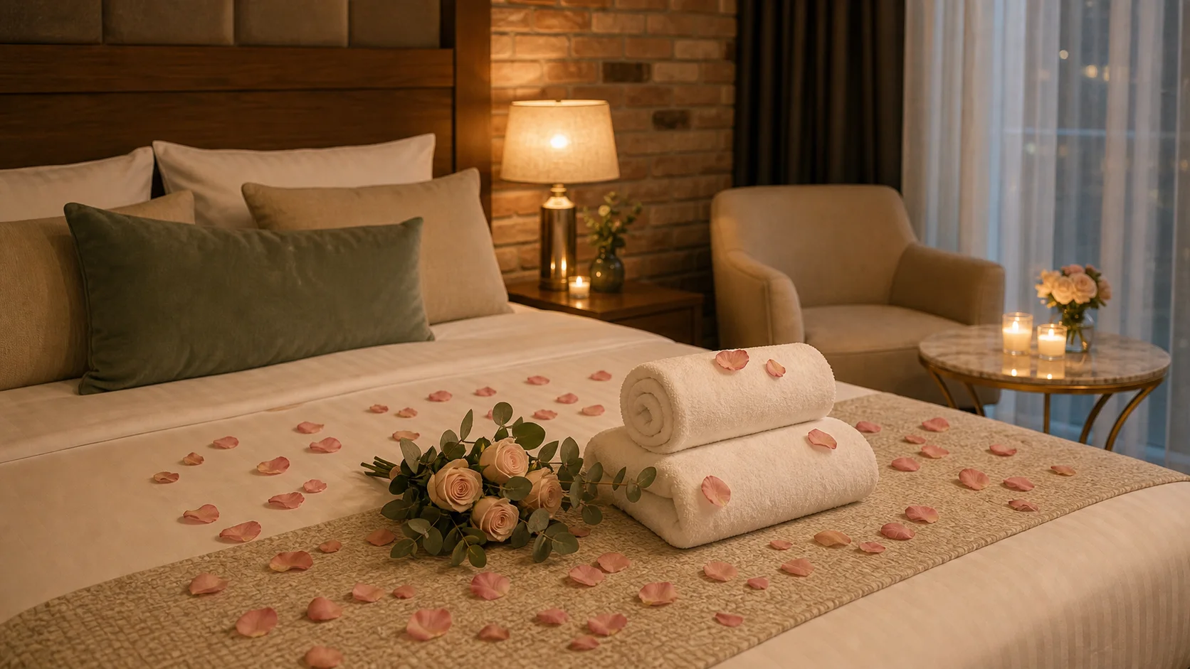 Balayı paketi için hazırlanmış romantik suit oda